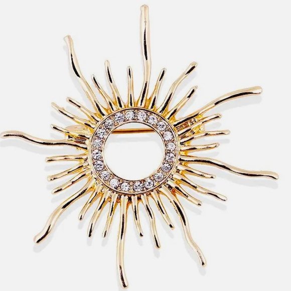 Brooch Starburst Sun Rhinestone Pin Stylish Sparkle Boho Glam Aztec Gold Glam - Picture 2 of 3